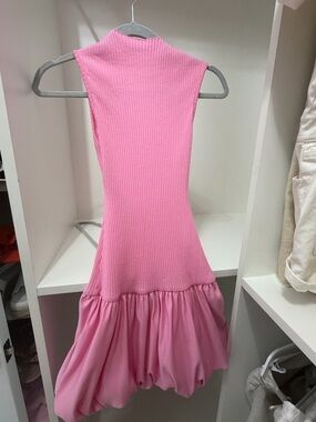 Zara Pink Ribbed Sleeveless Mini Dress with Bubble Hem